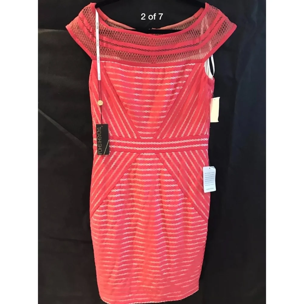 NWT Tadashi Shoji Stripe Knit Cap Sleeve Dress‎ in Rouge Pink [SZ Large ]